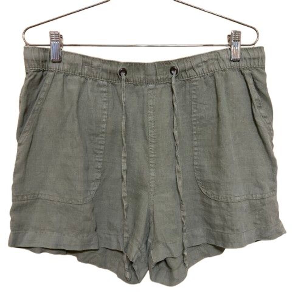 C&C California 100% Linen Drawstring Pull on Shorts Women Medium Olive Green